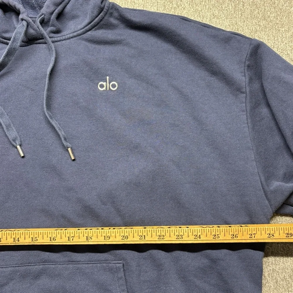 Alo Yoga Accolade Hoodie Blue Chrome Logo Relaxed Fit Sweatshirt Womens 2XL